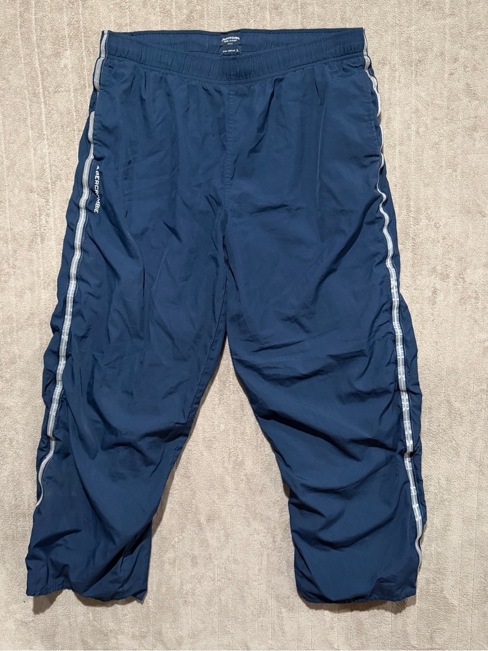 VTG Y2K Abercrombie Fitch Men’s Large Navy Blue Track Nylon Pant Baggy Parachute